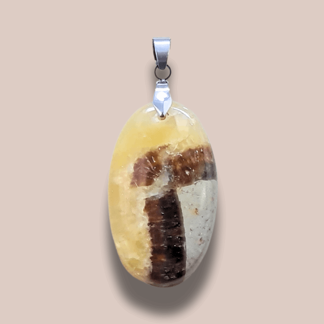 Pendentif en Septaria et Calcite jaune (PE2016)