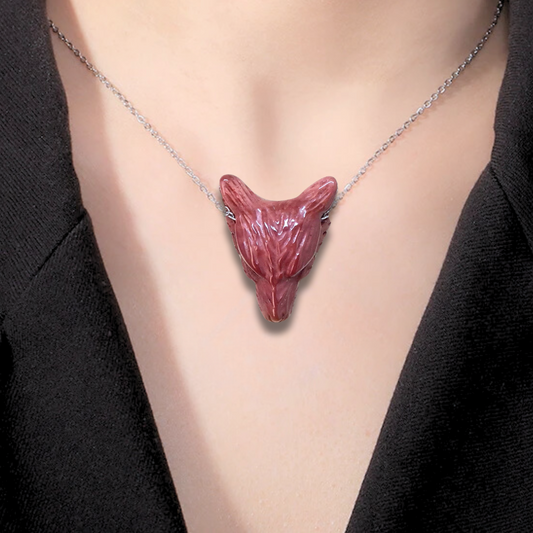 Pendentif Tête de loup en Jaspe Mookaïte (PE1100-12)
