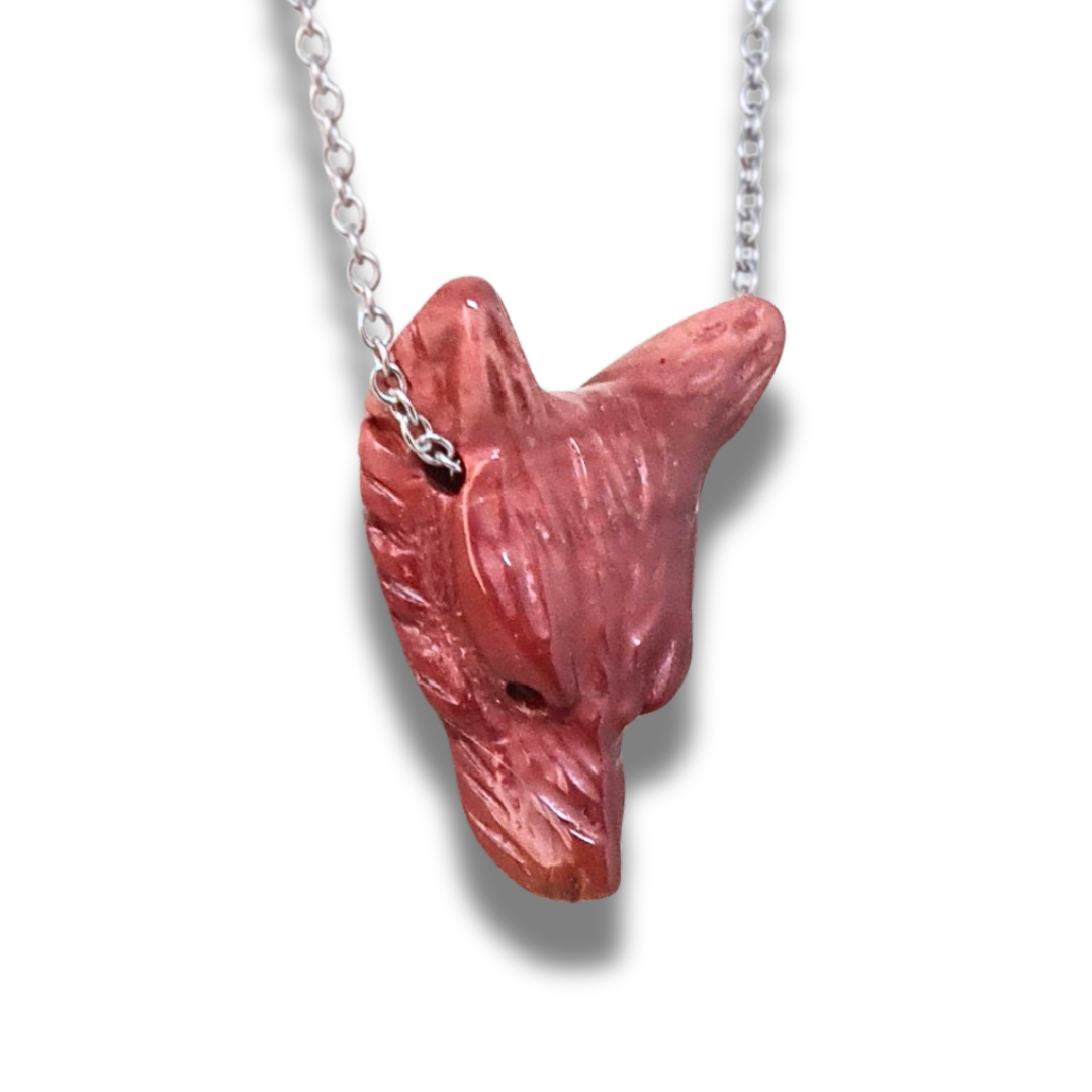 Pendentif Tête de loup en Jaspe Mookaïte (PE1100-12)