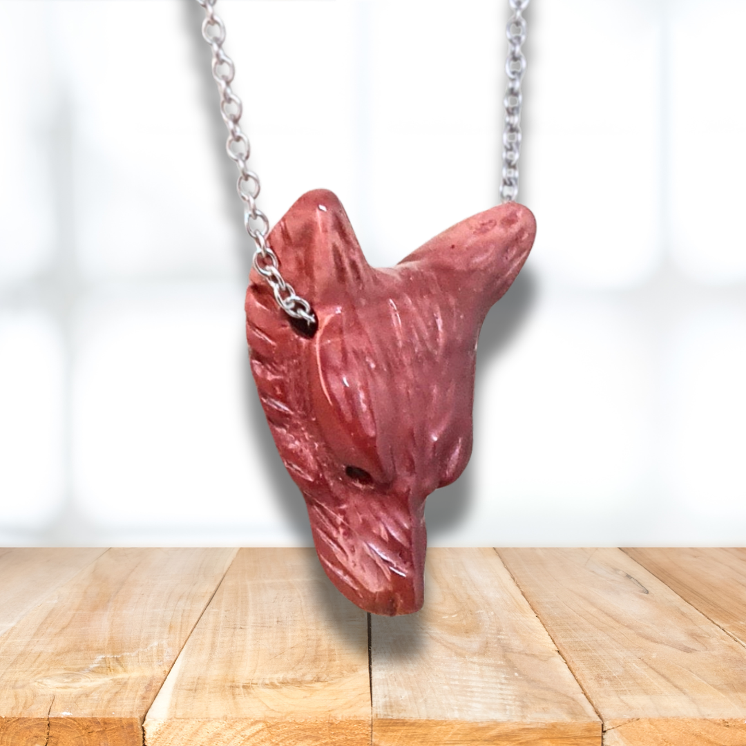 Pendentif Tête de loup en Jaspe Mookaïte (PE1100-12)