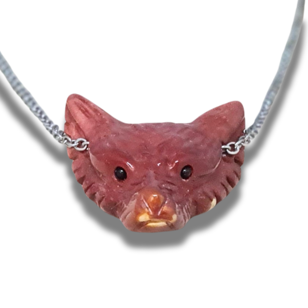 Pendentif Tête de loup en Jaspe Mookaïte (PE1100-12)