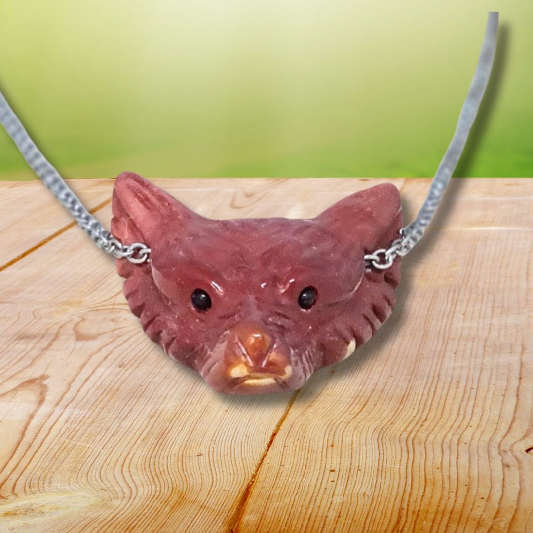 Pendentif Tête de loup en Jaspe Mookaïte (PE1100-12)