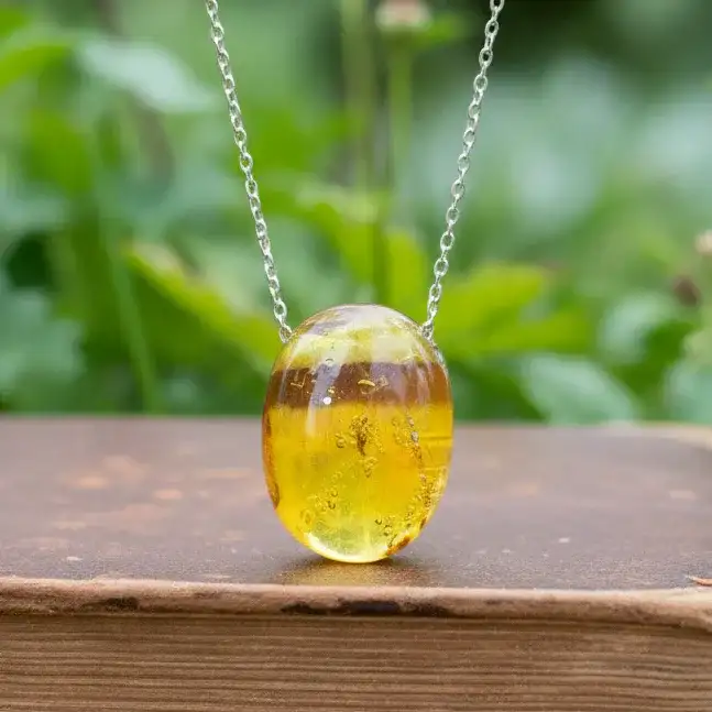Collier Pendentif En Ambre Naturel Orange - Occasion - Poids ~40g