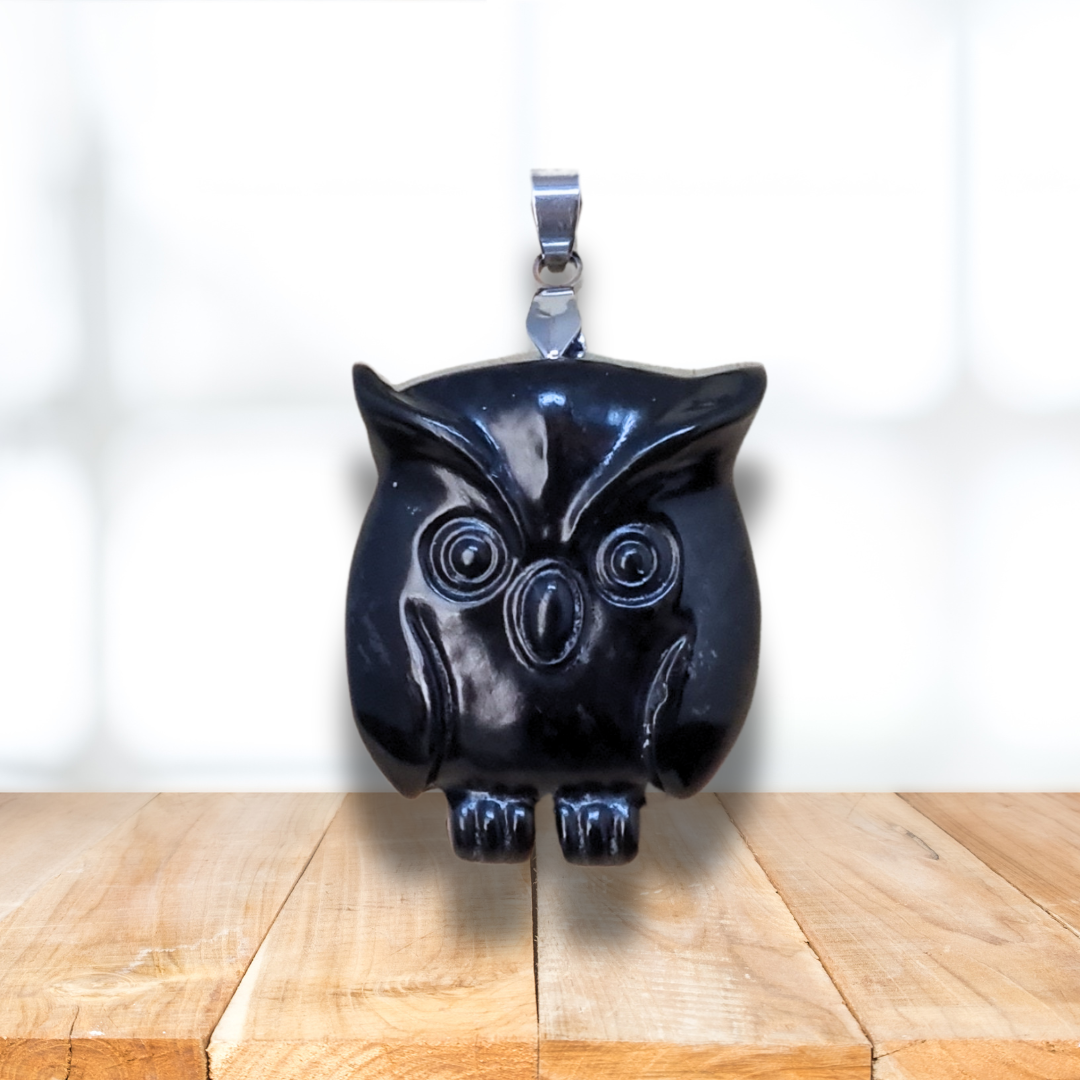 Pendentif chouette en Obsidienne noire (PE1998) - ENAE Minéraux