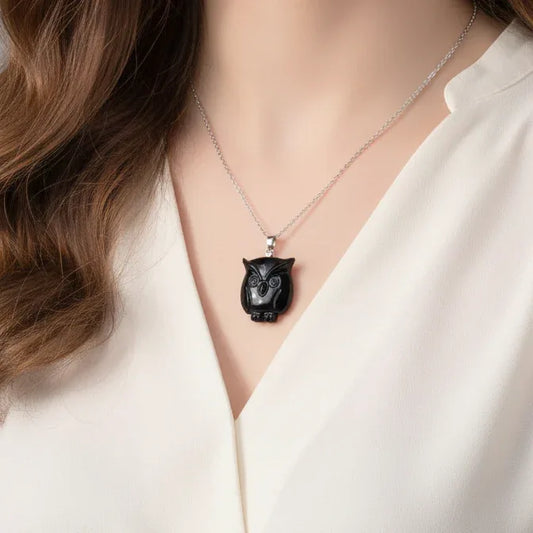 Pendentif chouette en Obsidienne noire (PE1998)