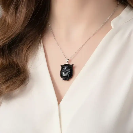 Pendentif chouette en Obsidienne noire (PE1998)