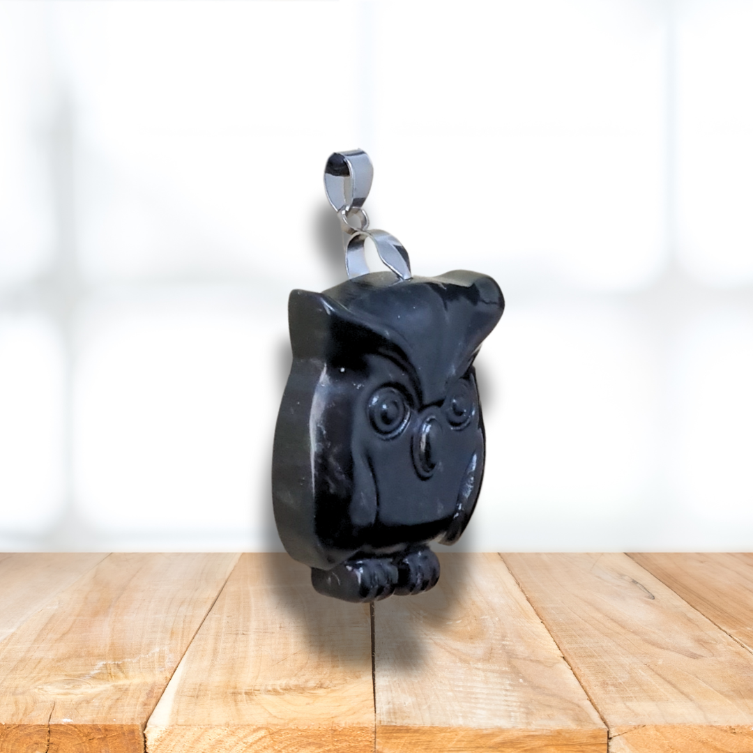 Pendentif chouette en Obsidienne noire (PE1998) - ENAE Minéraux