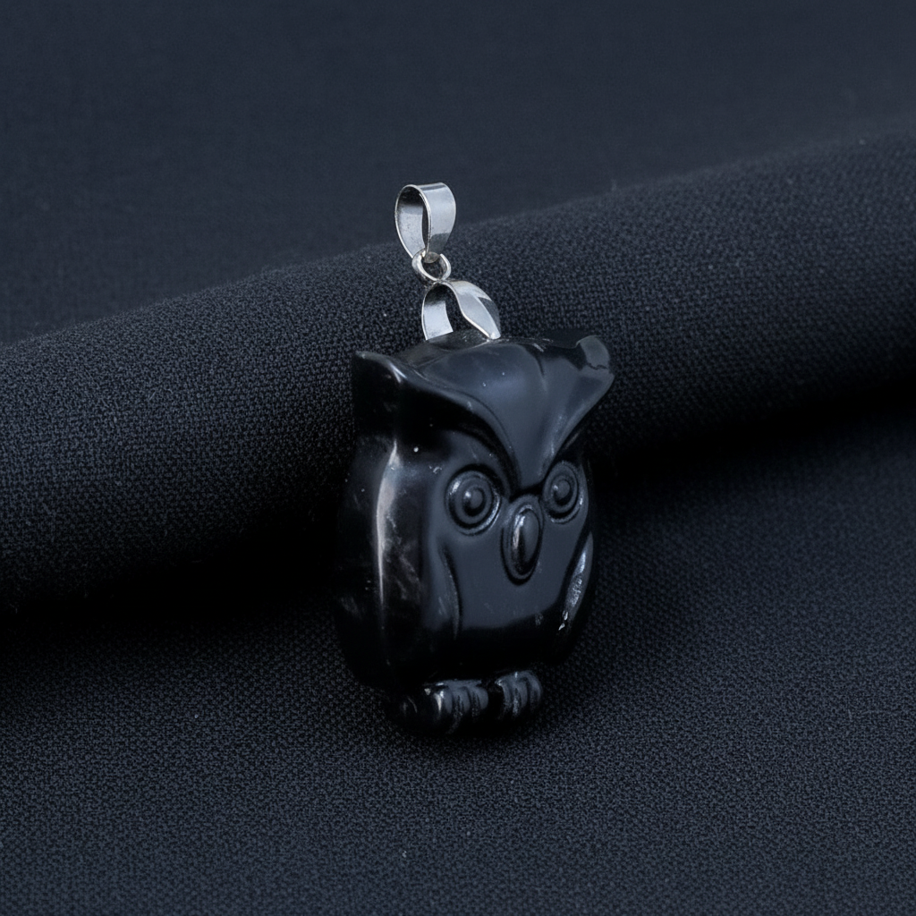 Pendentif chouette en Obsidienne noire (PE1998)