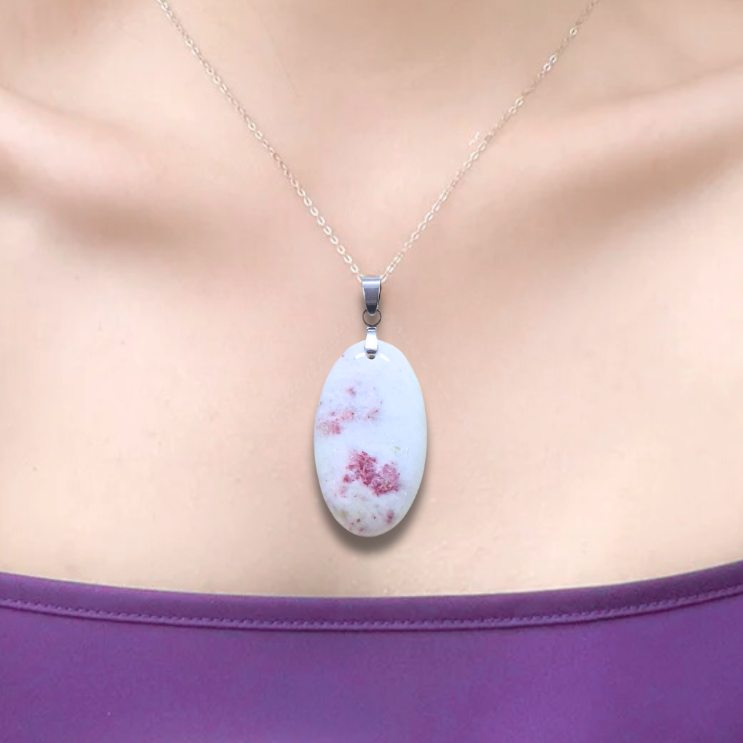 Pendentif en Cinabre et Calcite blanche (PE2019) - ENAE Minéraux