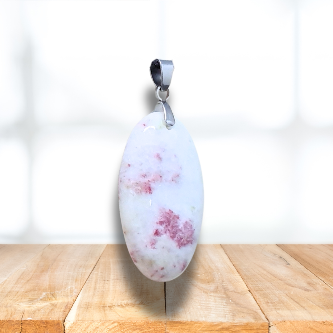 Pendentif en Cinabre et Calcite blanche (PE2019) - ENAE Minéraux