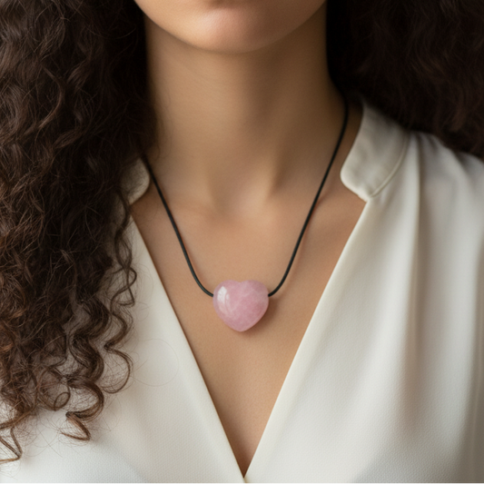 Pendentif cœur en Quartz rose (PE1554-1)