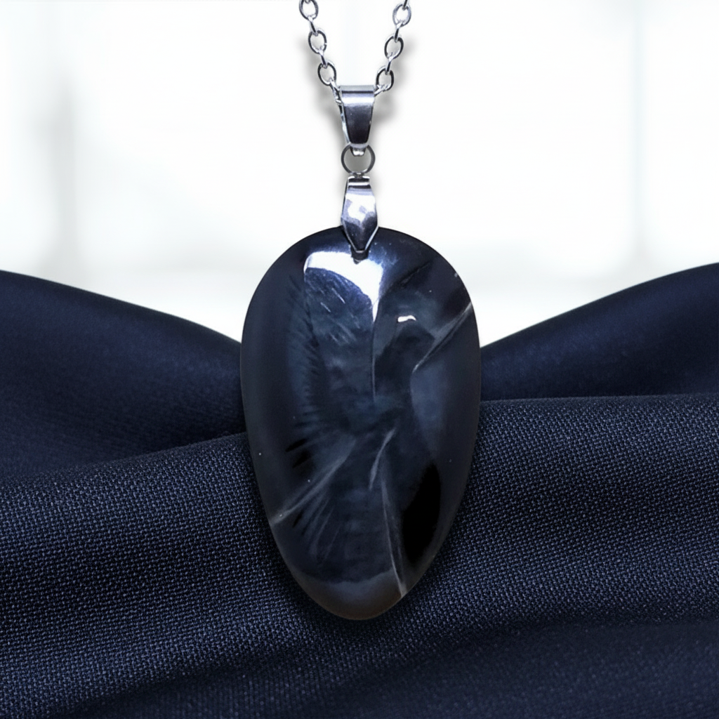 Pendentif gravé colombe en Obsidienne Œil Céleste (PE1885)