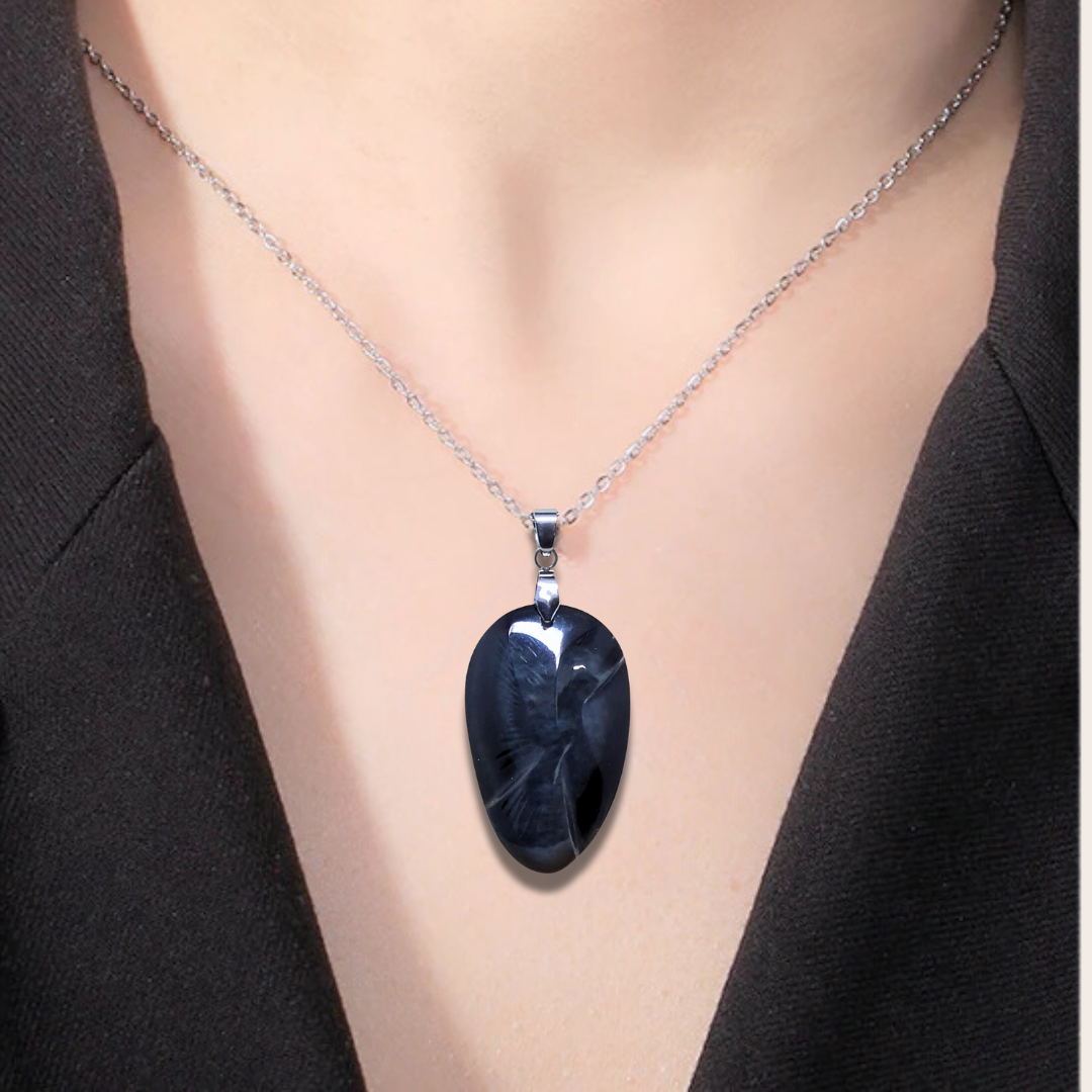 Pendentif gravé colombe en Obsidienne Œil Céleste (PE1885) - ENAE Minéraux