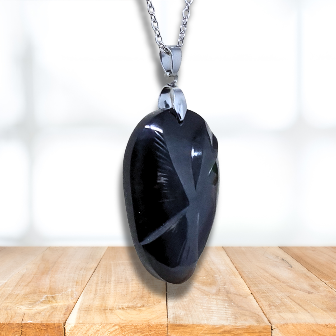 Pendentif gravé colombe en Obsidienne Œil Céleste (PE1885) - ENAE Minéraux
