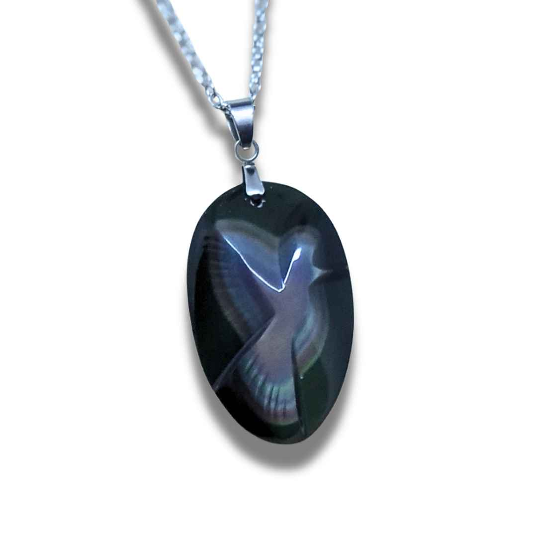 Pendentif gravé colombe en Obsidienne Œil Céleste (PE1883) - ENAE Minéraux