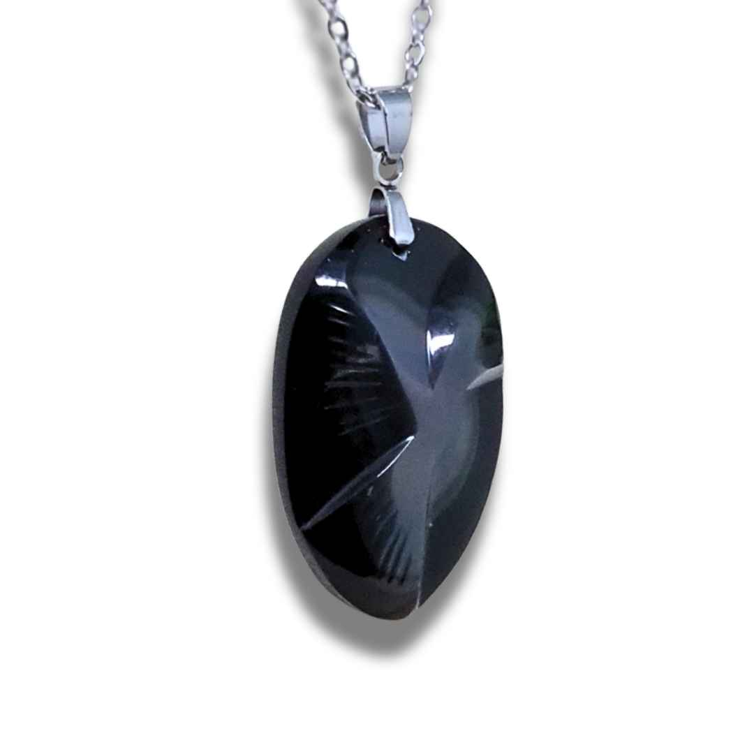 Pendentif gravé colombe en Obsidienne Œil Céleste (PE1883) - ENAE Minéraux