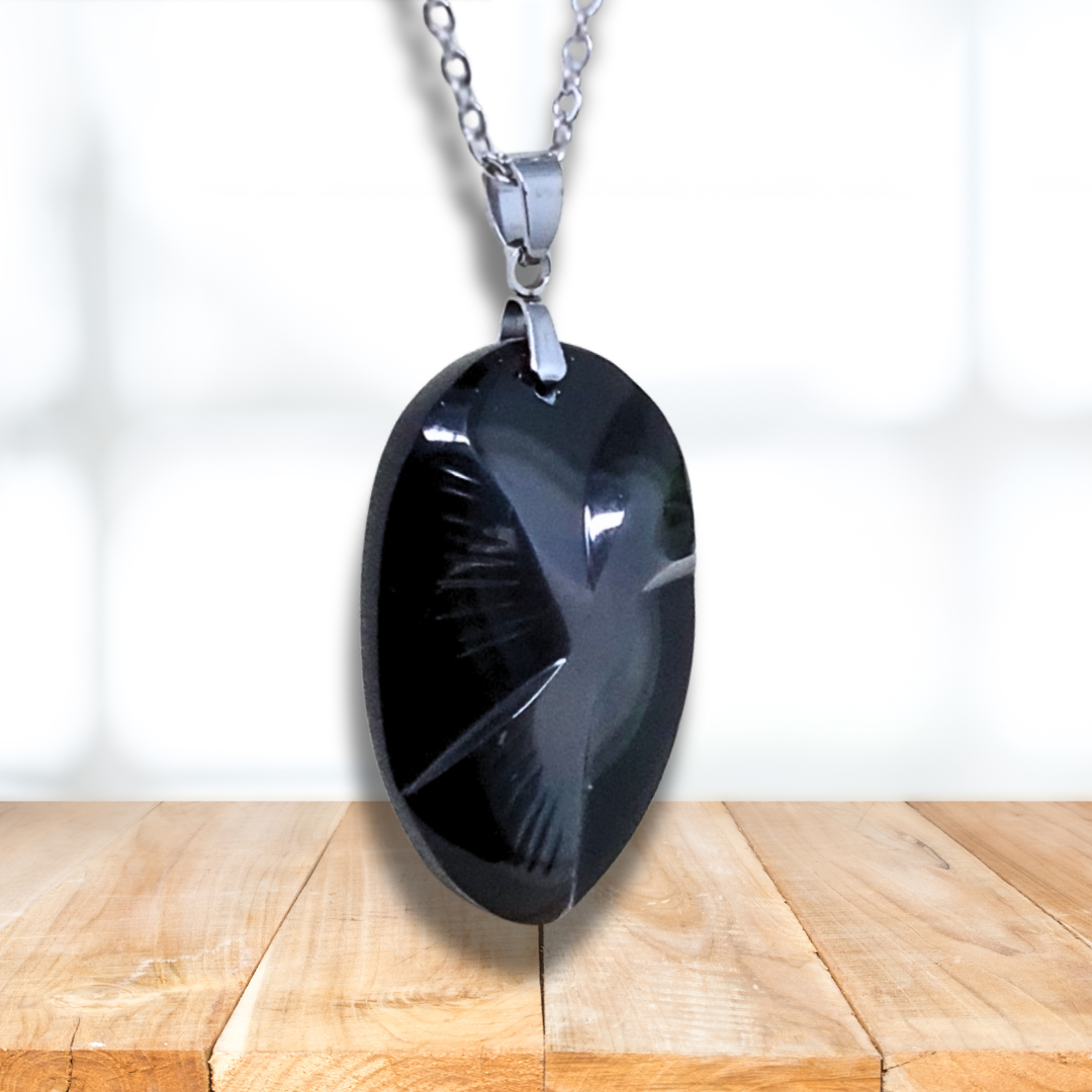 Pendentif gravé colombe en Obsidienne Œil Céleste (PE1883) - ENAE Minéraux