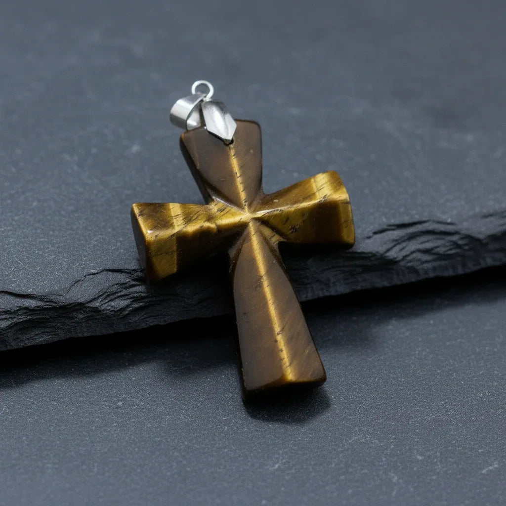 Pendentif croix en Œil de Tigre (PE1623-19)
