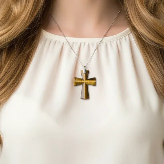 Pendentif croix en Œil de Tigre (PE1623-19)