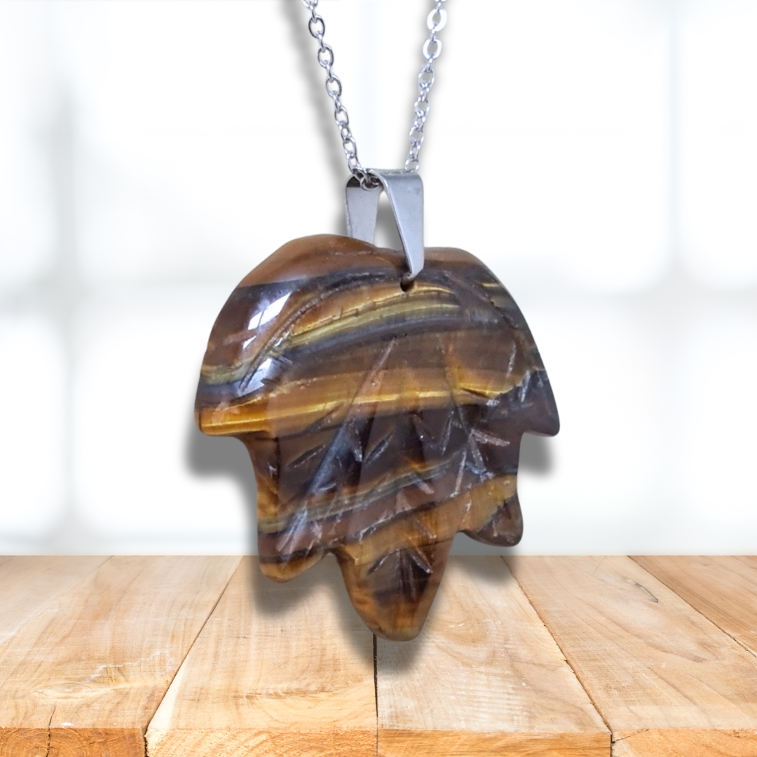 Pendentif feuille sculptée feuille Œil de Tigre (PE1219-2) - ENAE Minéraux