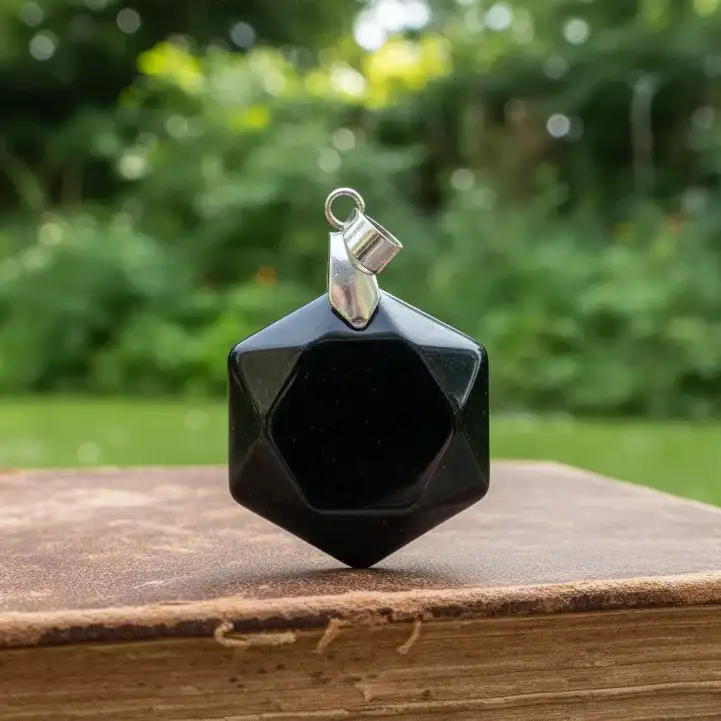 Pendentif hexagonal en Obsidienne noire (PE1582)