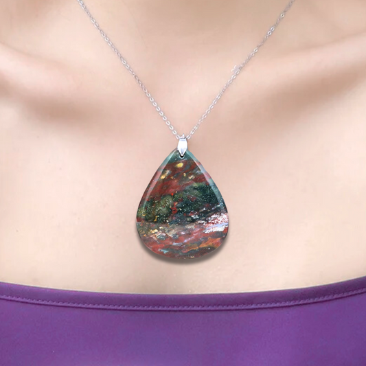 Pendentif en Jaspe Héliotrope (PE1478-3)