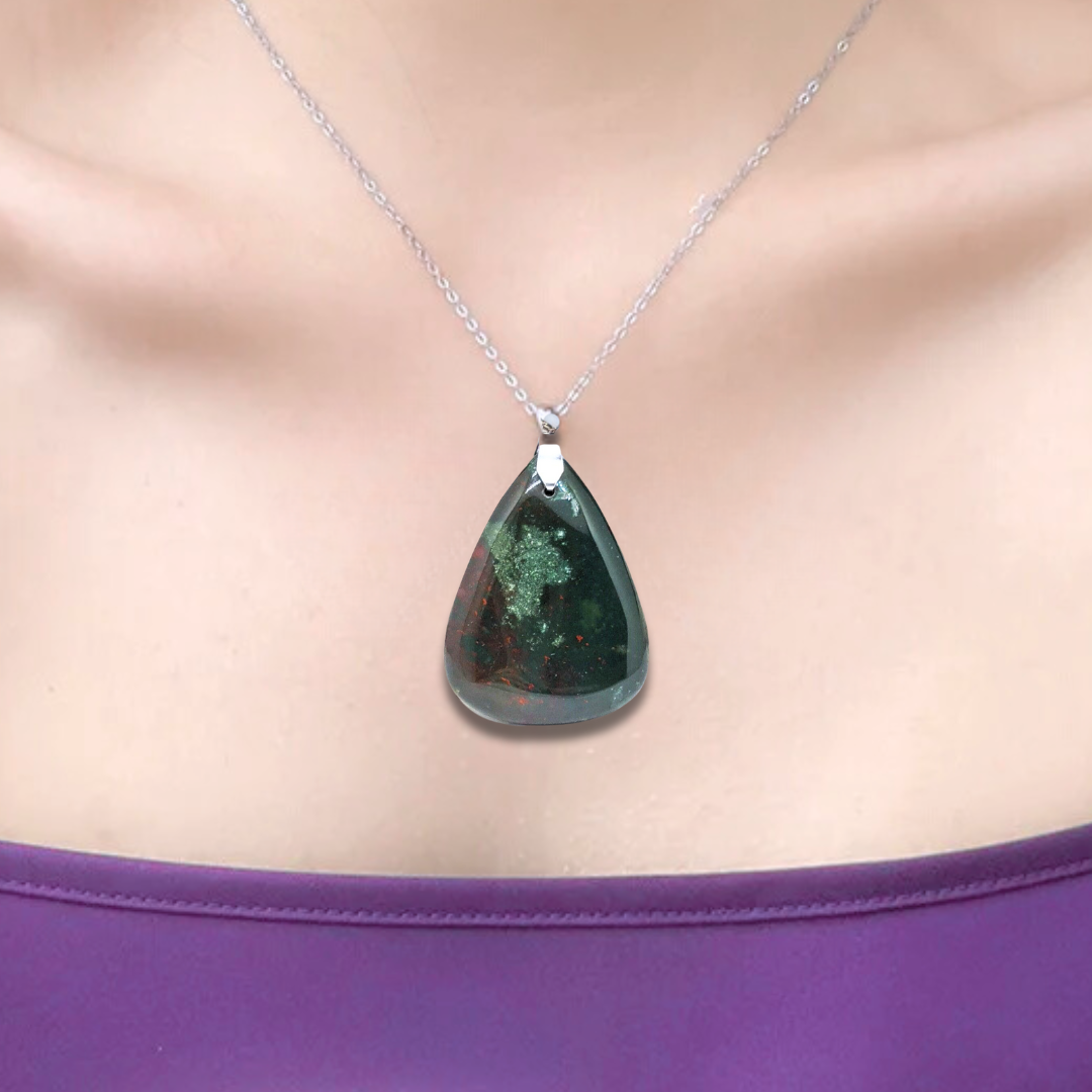 Pendentif en Jaspe Héliotrope (PE1478-2)