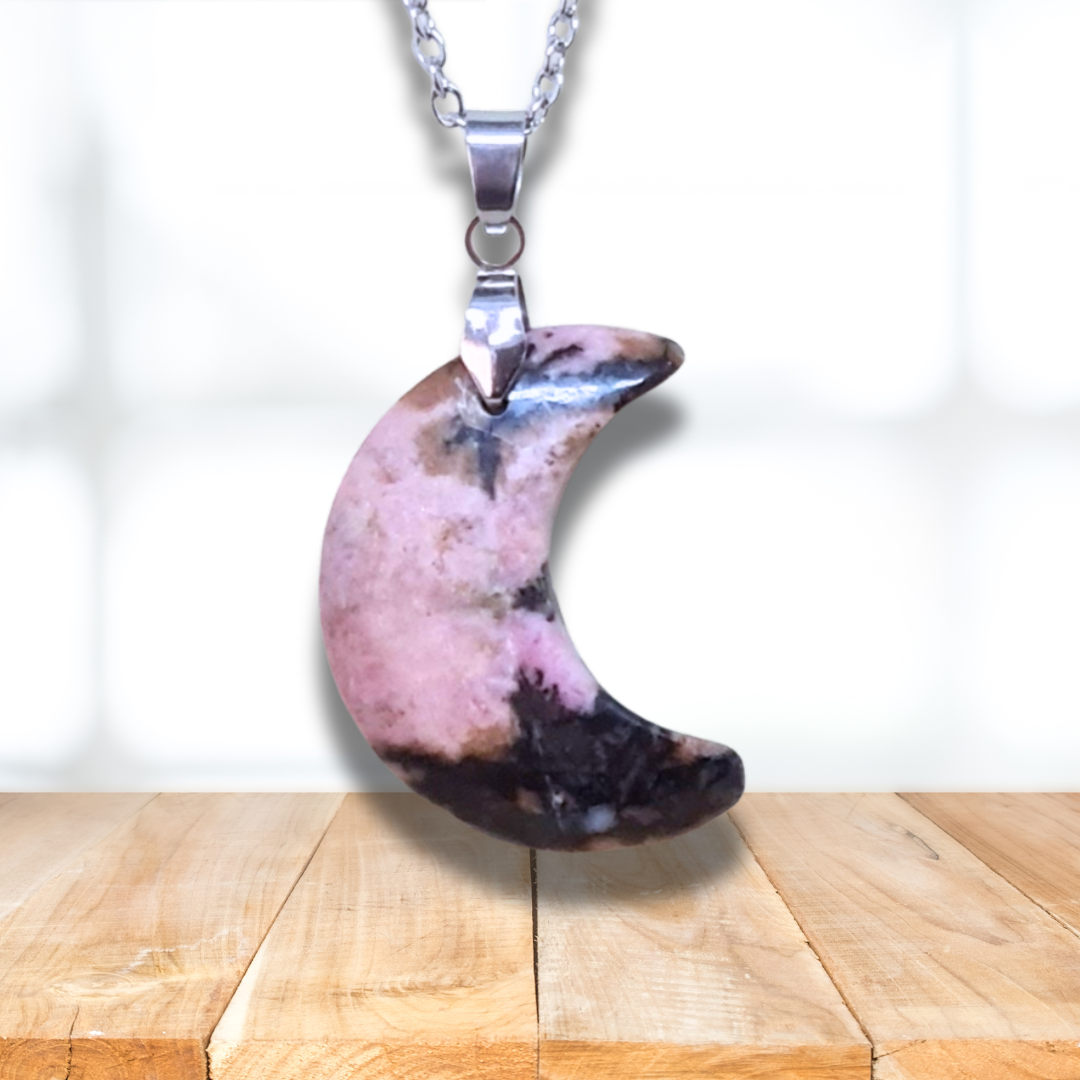 Pendentif Lune en Rhodonite (PE1979) - ENAE Minéraux