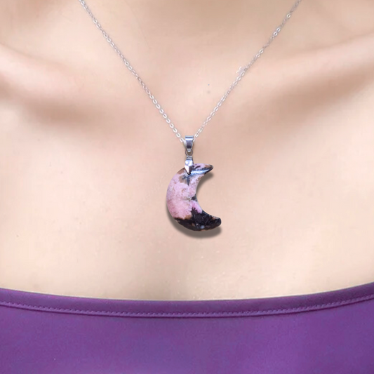 Pendentif Lune en Rhodonite (PE1979)