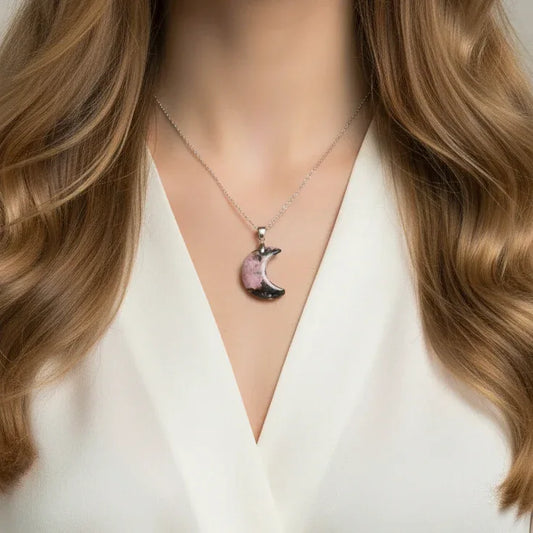 Pendentif Lune en Rhodonite (PE1979)