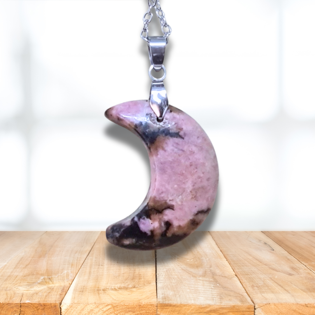 Pendentif Lune en Rhodonite (PE1979) - ENAE Minéraux