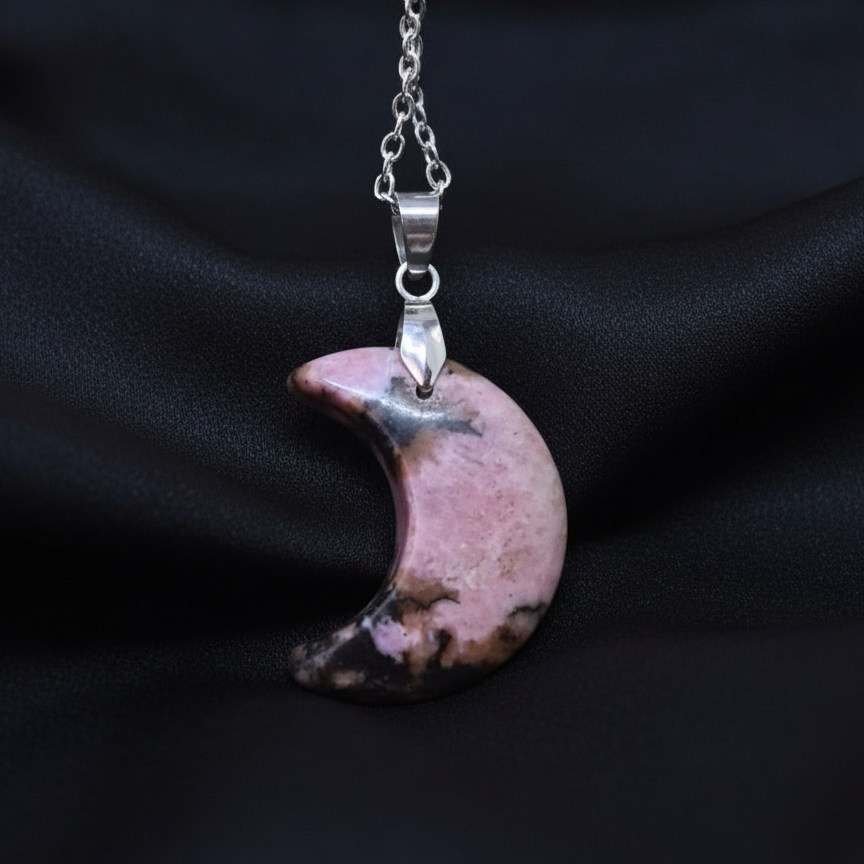 Pendentif Lune en Rhodonite (PE1979)
