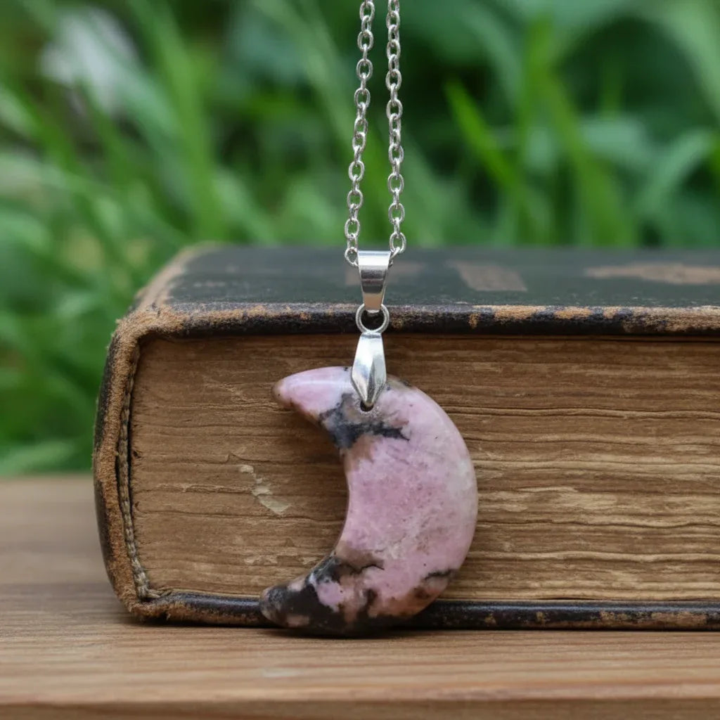 Pendentif Lune en Rhodonite (PE1979)