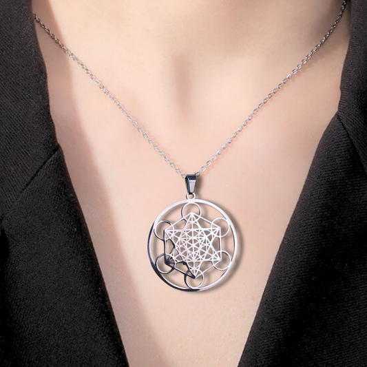 Pendentif Cube de Metatron en acier inoxydable argenté