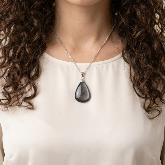 Pendentif en Obsidienne argentée (PE412)