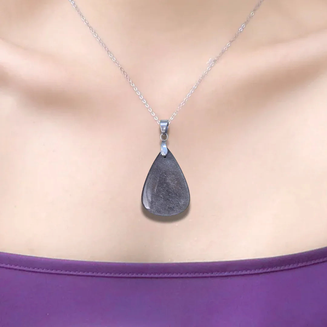Pendentif en Obsidienne argentée (PE412)