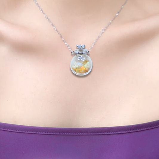 Pendentif bouteille en verre remplie d'Opale de Welo (PE1457-3)