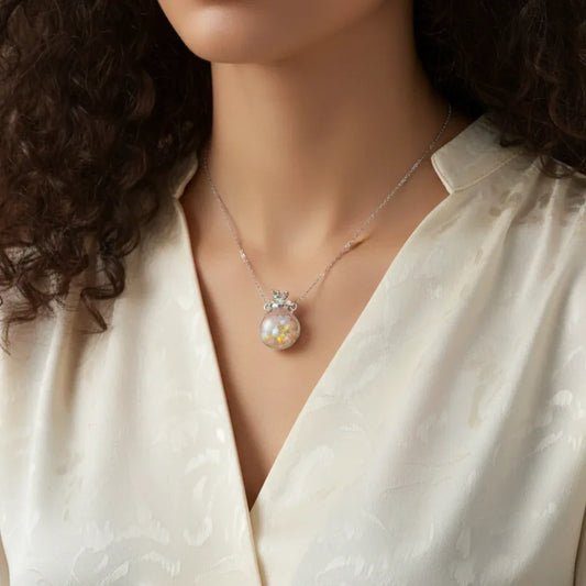 Pendentif bouteille en verre remplie d'Opale de Welo (PE1457-3)