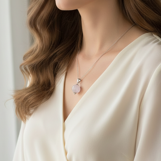 Pendentif perle en Quartz rose (PE2038)