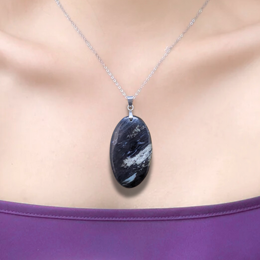 Pendentif en Racine de Palmier fossile et Chalcopyrite (PE1448)