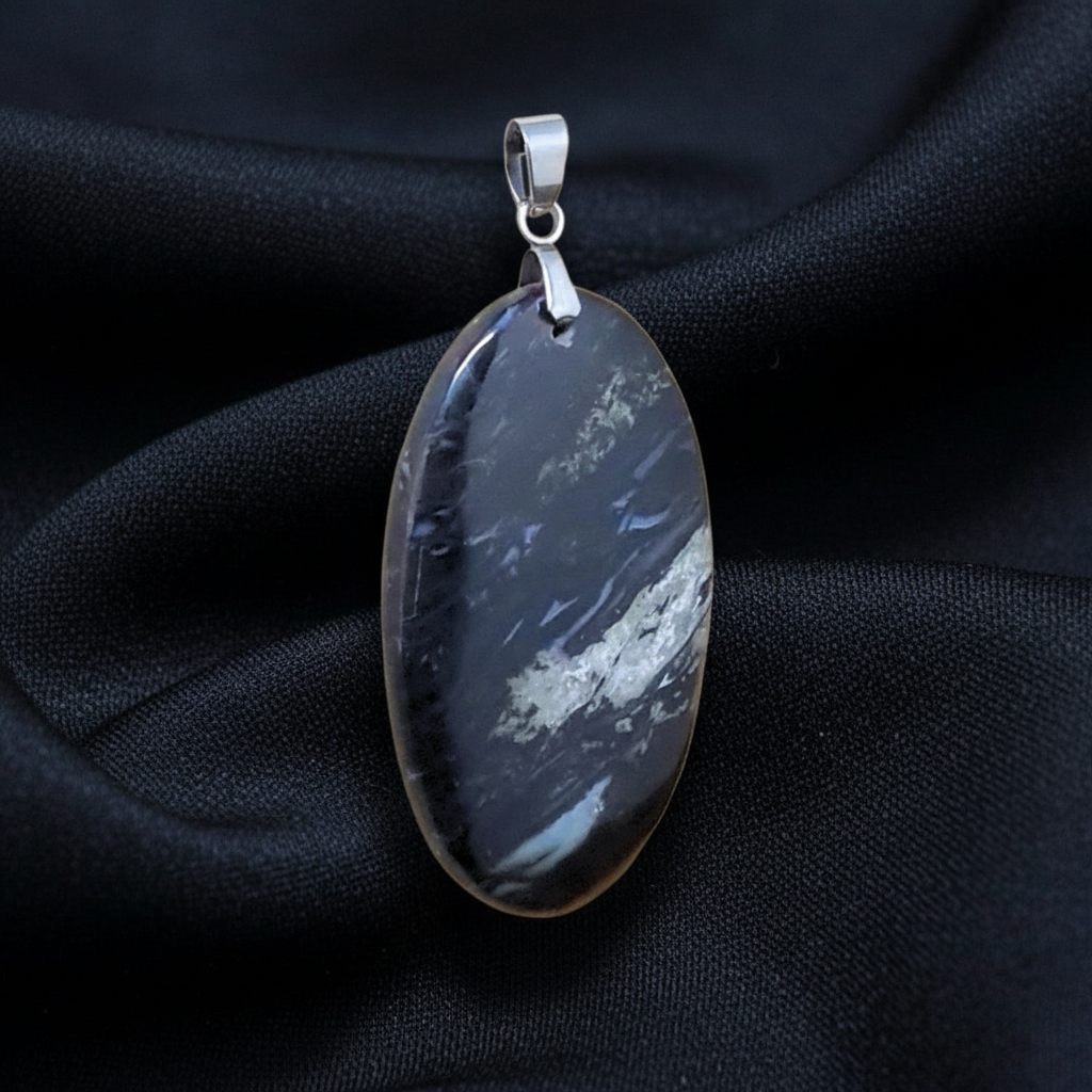 Pendentif en Racine de Palmier fossile et Chalcopyrite (PE1448)