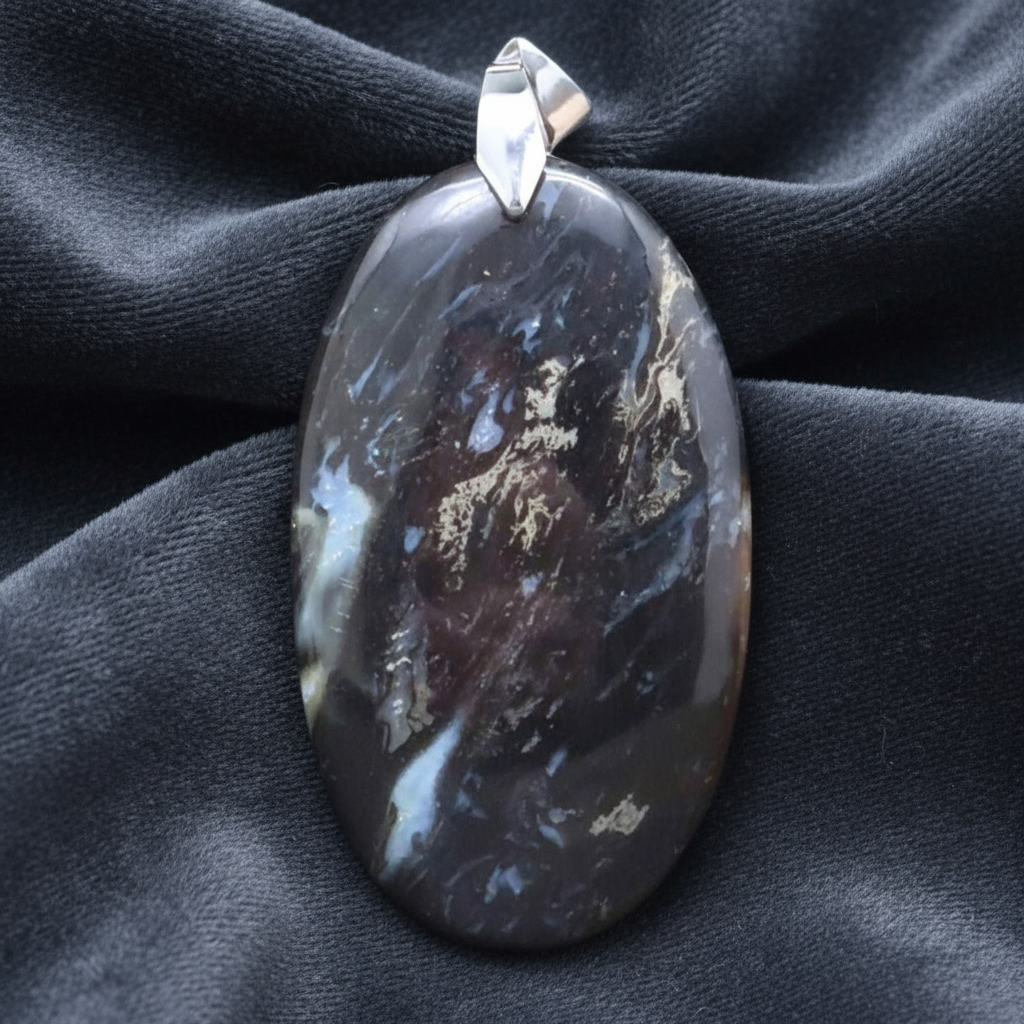 Pendentif en Racine de palmier fossile et Chalcopyrite (PE1447)