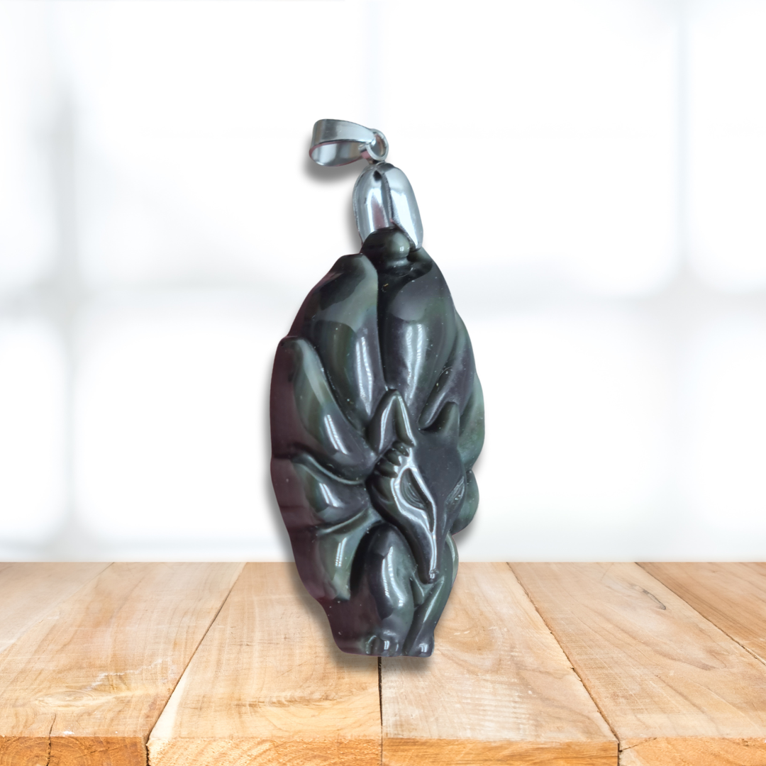 Pendentif Renard en Obsidienne Œil Céleste (PE1271-3) - ENAE Minéraux