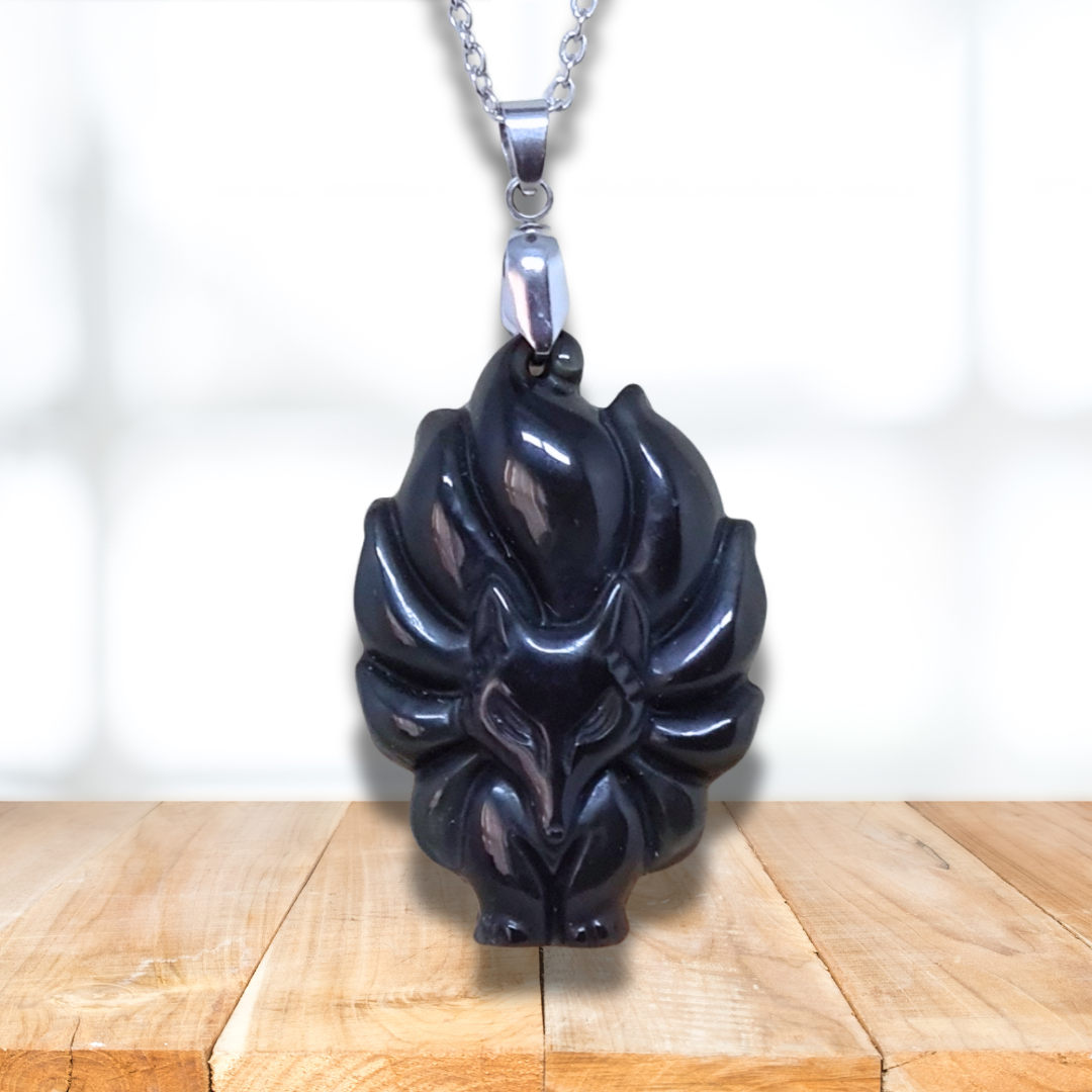 Pendentif Renard en Obsidienne Œil Céleste (PE1271-3) - ENAE Minéraux