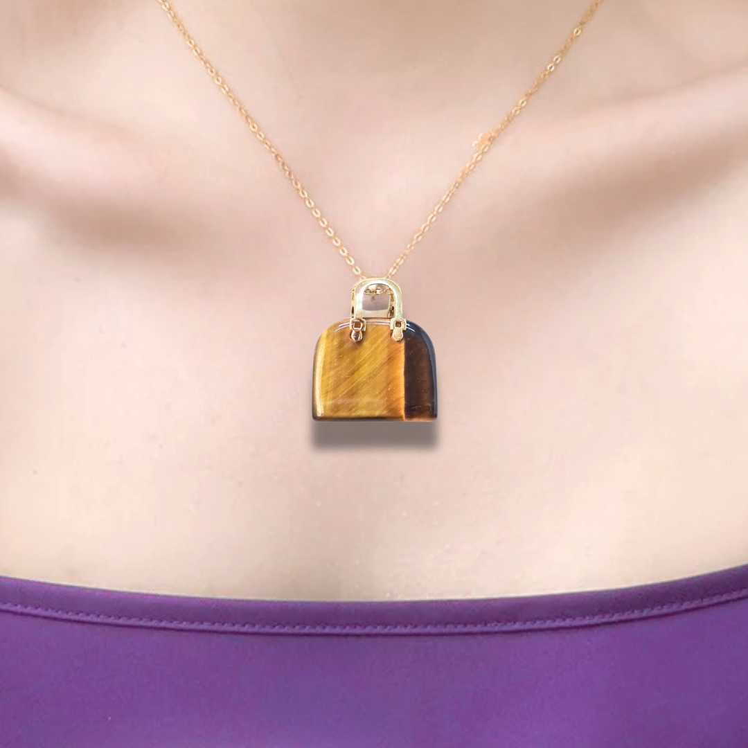Pendentif Sac à main en Œil de Tigre (PE1837-1)