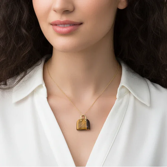 Pendentif Sac à main en Œil de Tigre (PE1837 - 1)