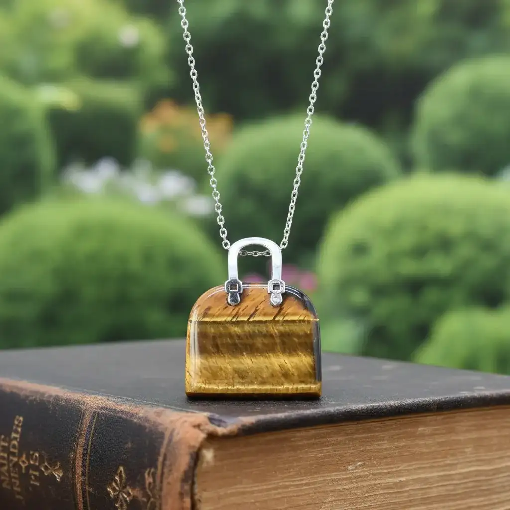 Pendentif Sac à main en Œil de Tigre (PE1837 - 2)