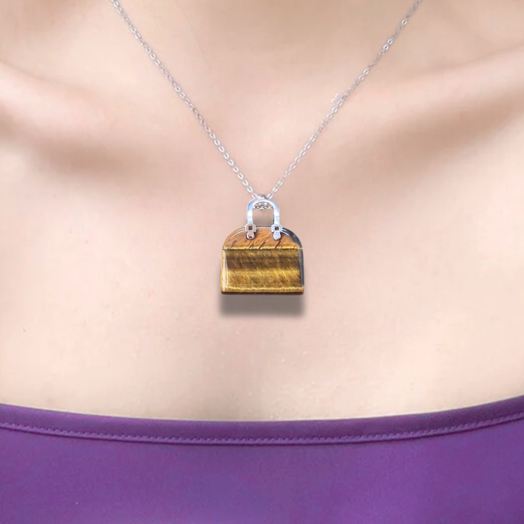 Pendentif Sac à main en Œil de Tigre (PE1837-2)