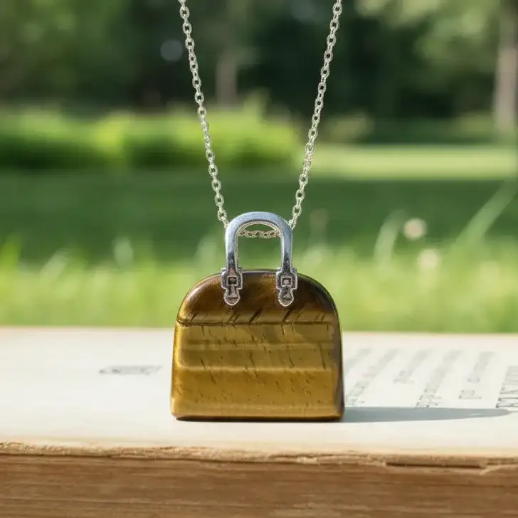 Pendentif Sac à main en Œil de Tigre (PE1837 - 2)