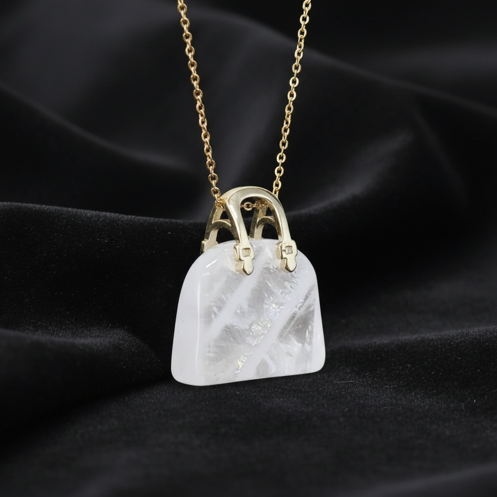 Pendentif Sac à main en Cristal de roche (PE1834-1)